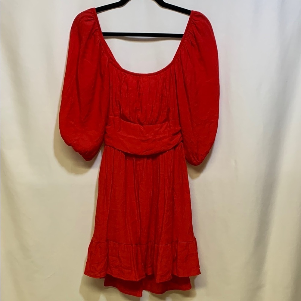 Red Scoop Neck Dress with Bishop Sleeves